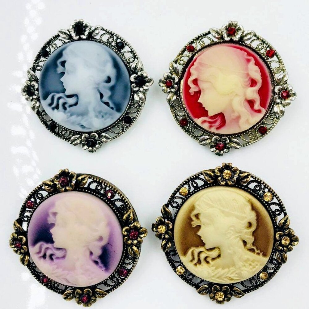 GORGEOUS CAMEO RHINESTONE CRYSTAL GLASS RED BROWN PURPLE GRAY YOUR CHOICE